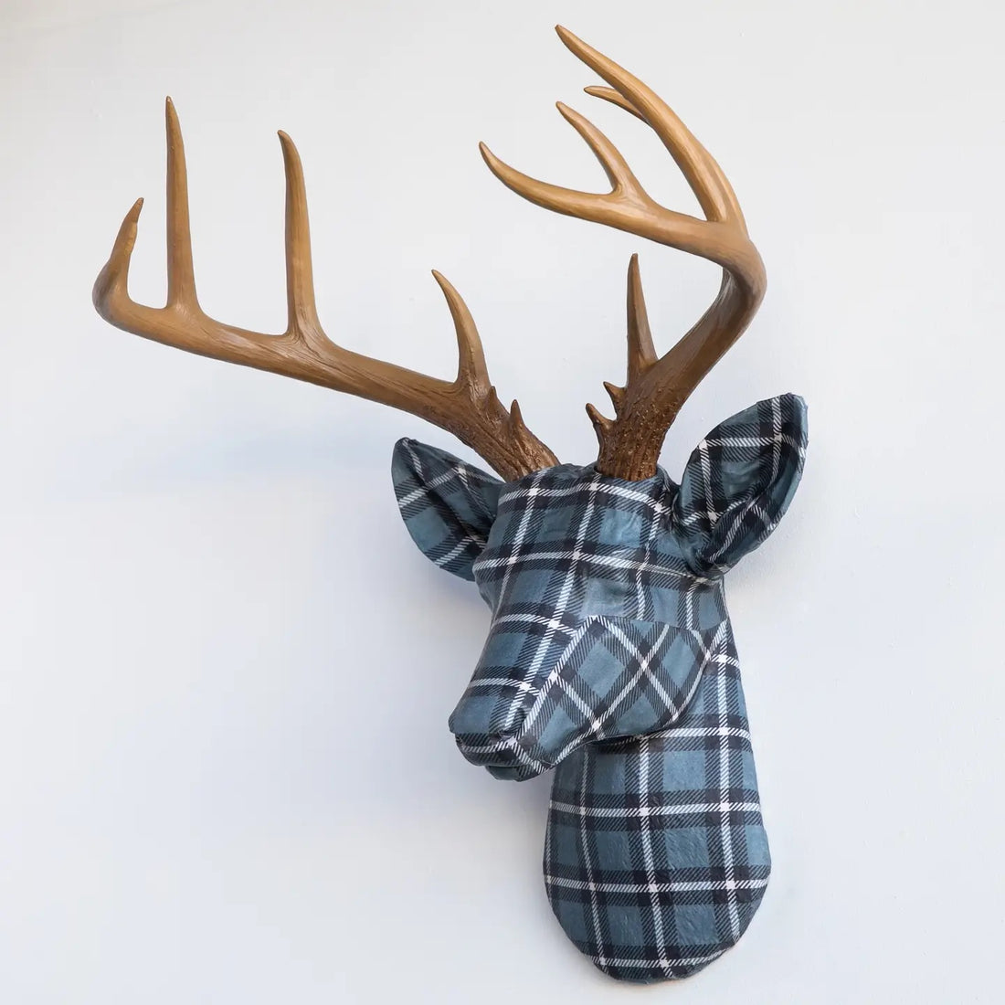 Near and Deer -Modern Blue Plaid Deer