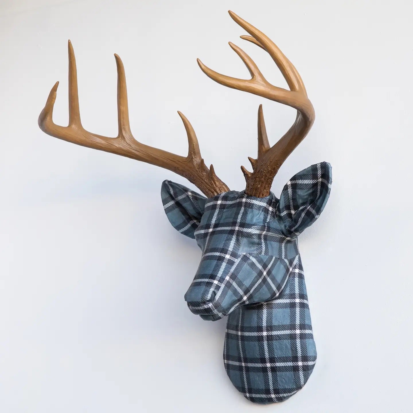 Near and Deer -Modern Blue Plaid Deer