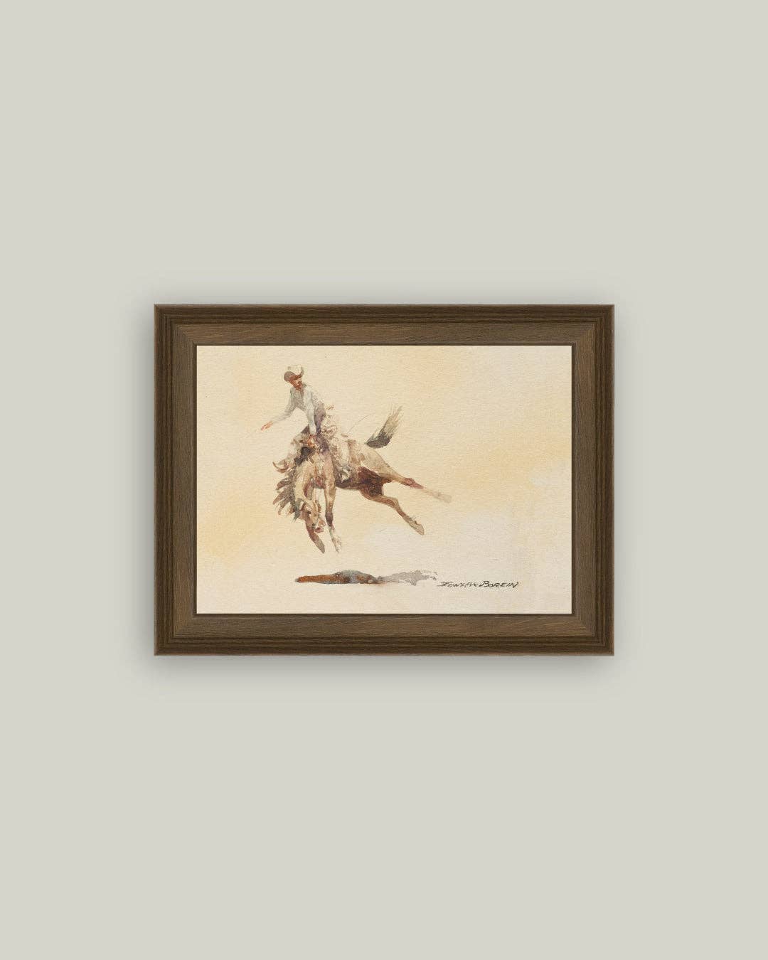 Bucking Rider Framed Antique Art: 32x24