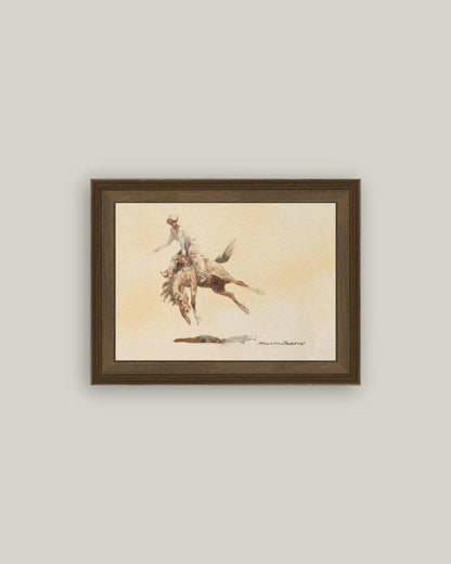 Bucking Rider Framed Antique Art: 32x24
