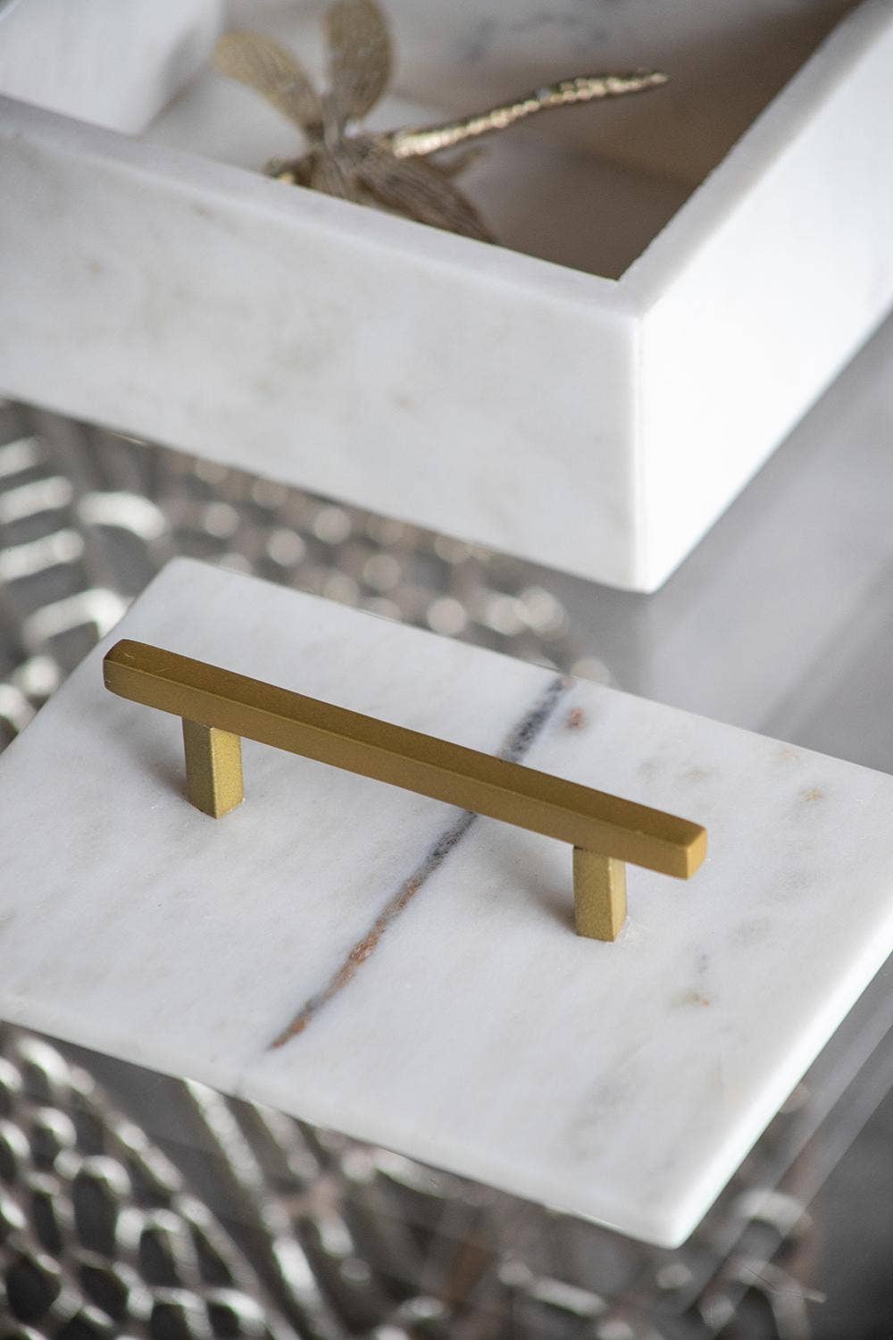 Minimal Box White Marble With Brass Handle