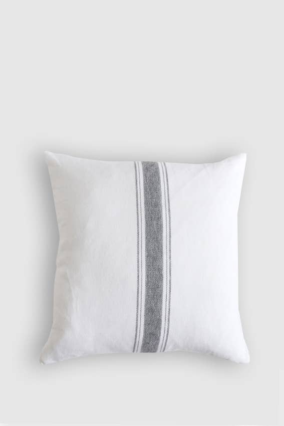 Casa Linen Pillow Cover - Available in 4 Colors: Beige with White and Navy Stripes