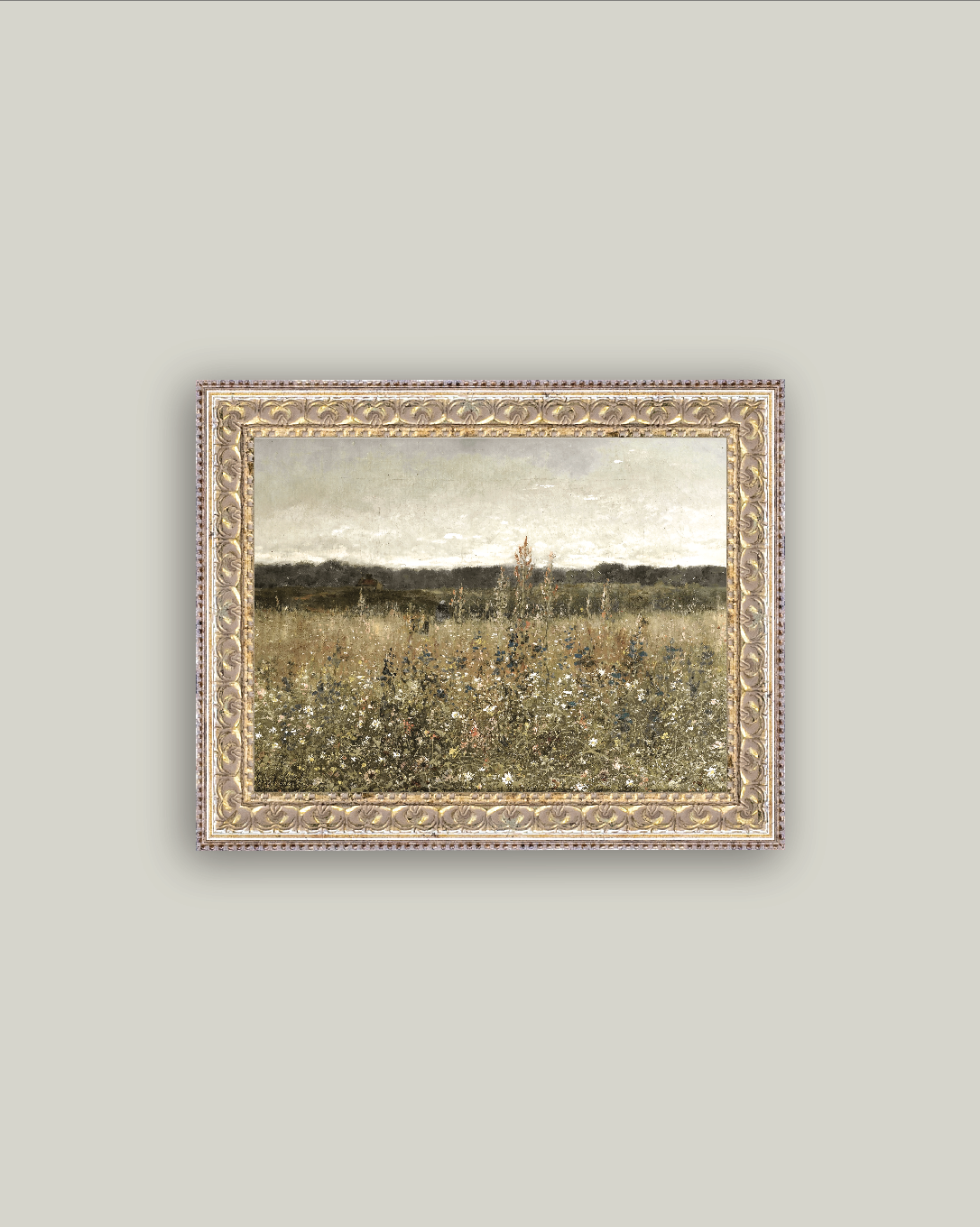 Wildflower Field Framed Antique Art: 10x8