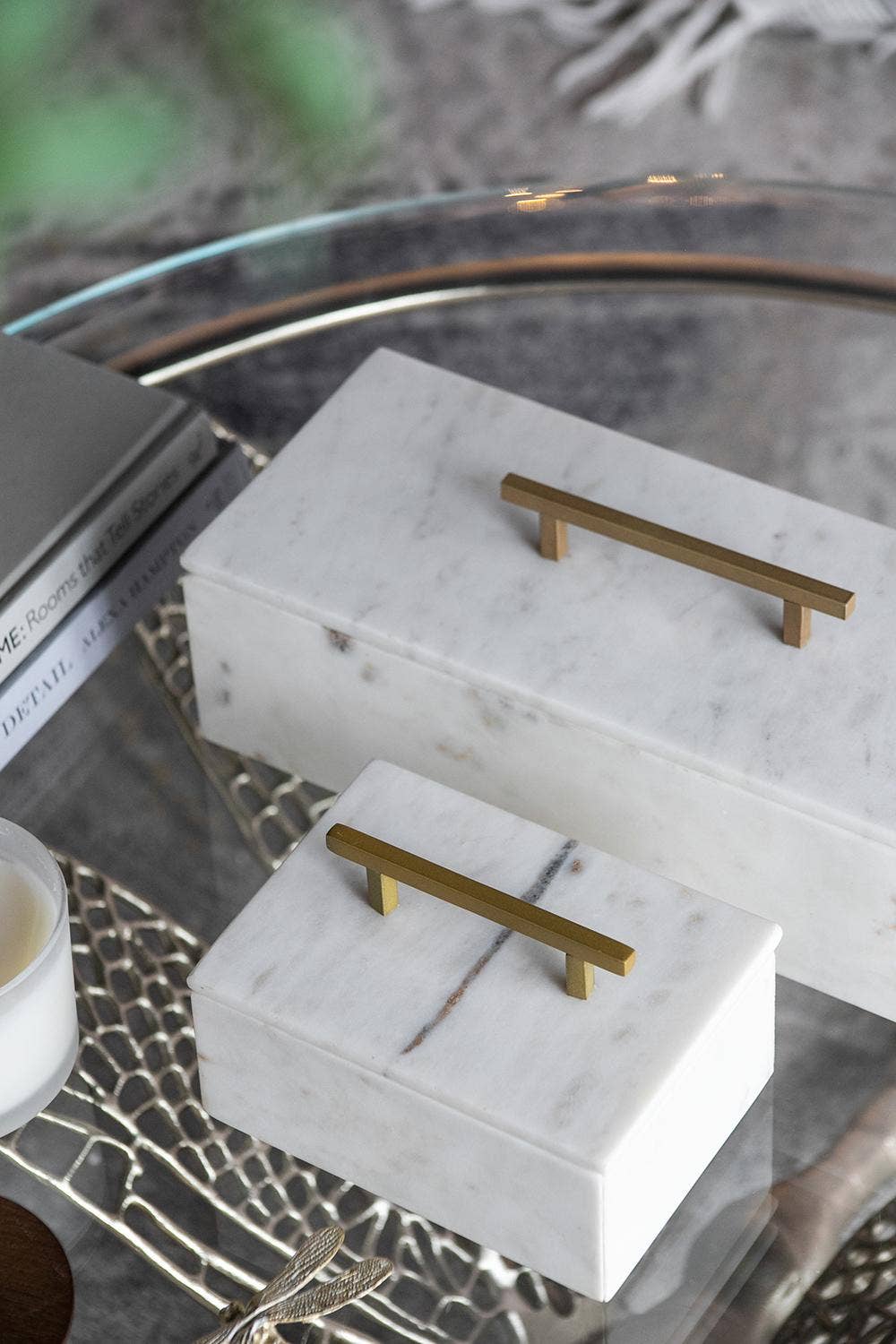 Minimal Box White Marble With Brass Handle