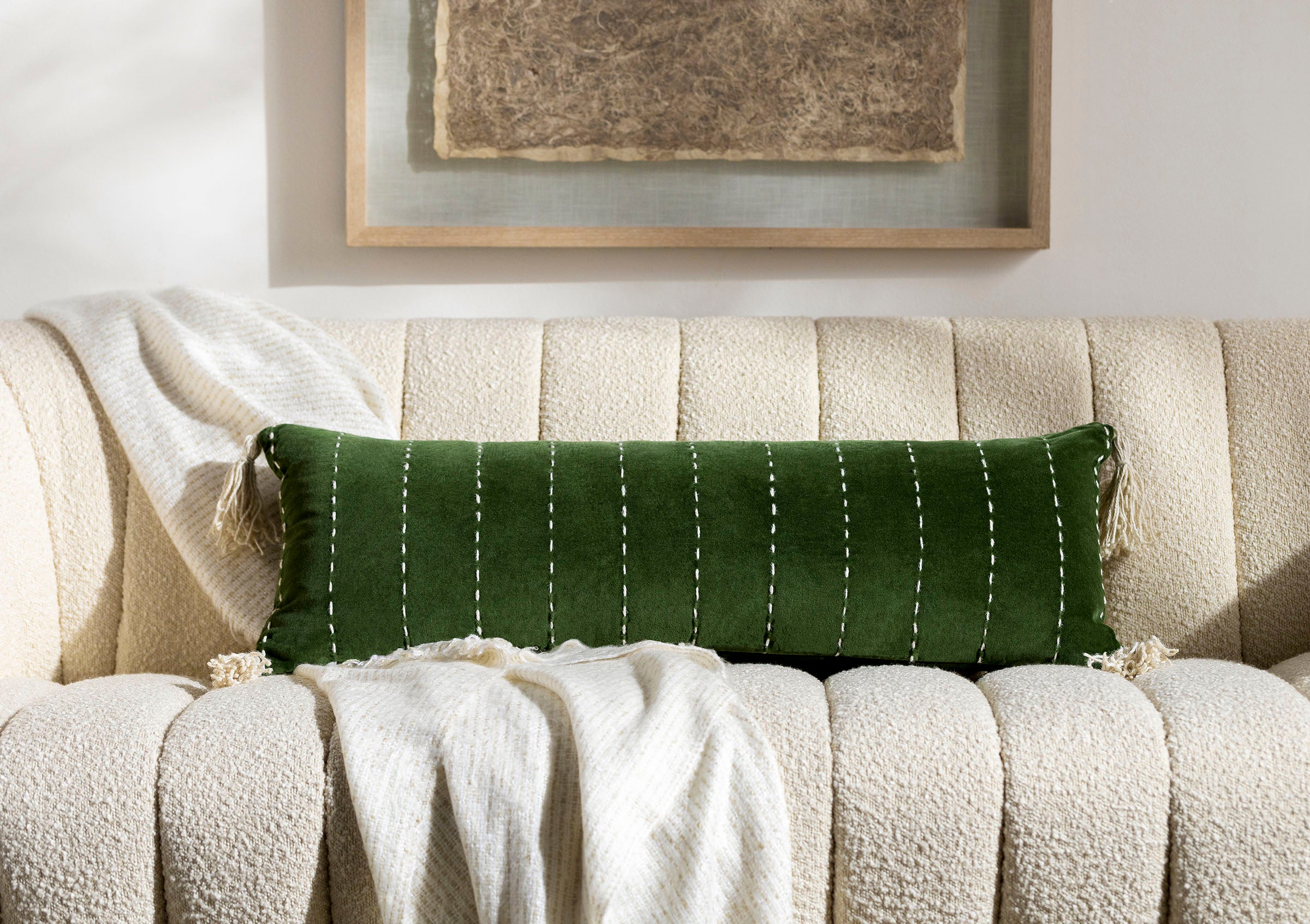 Velvet Kantha Lumbar Pillow