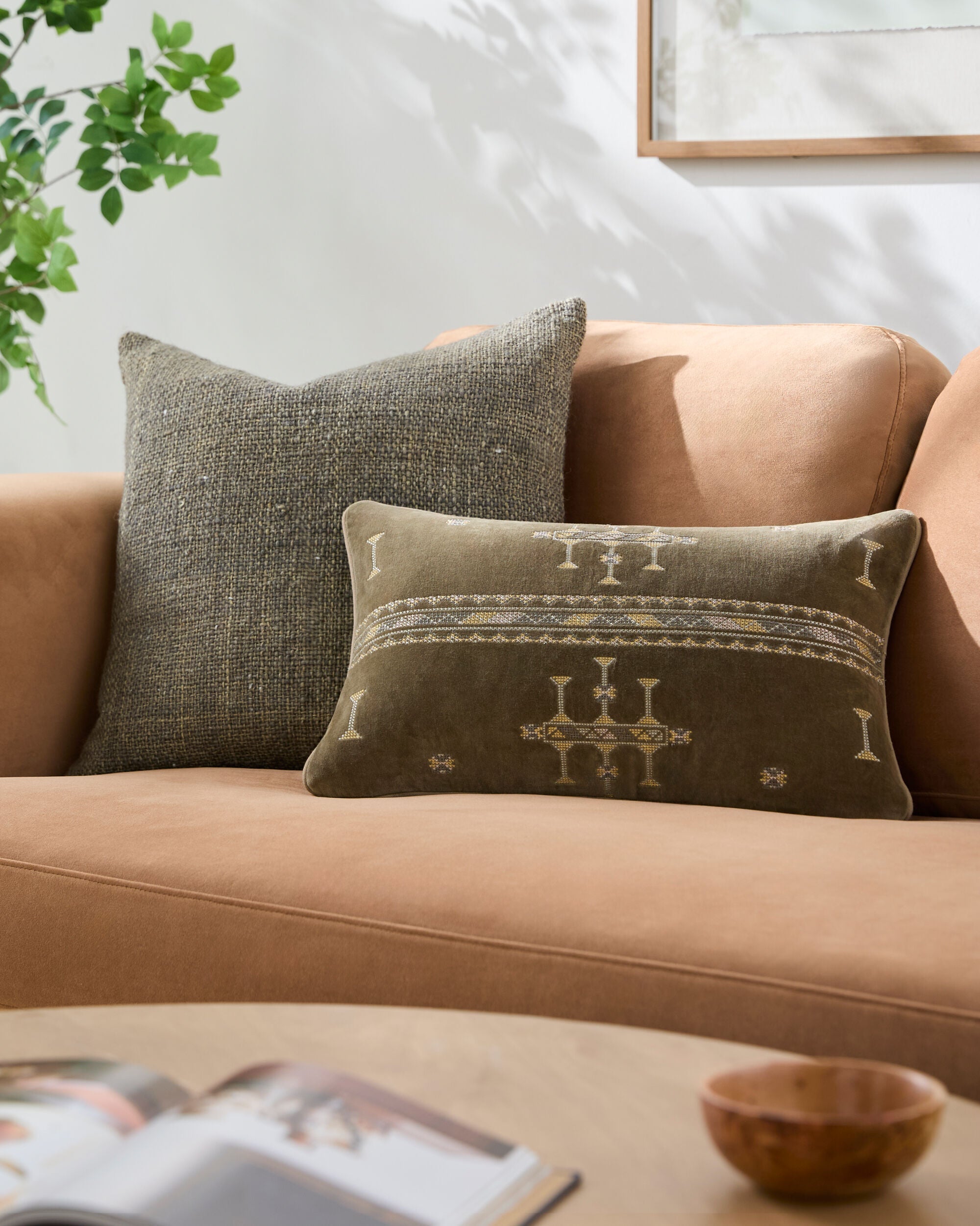 Green Print Velour Pillow