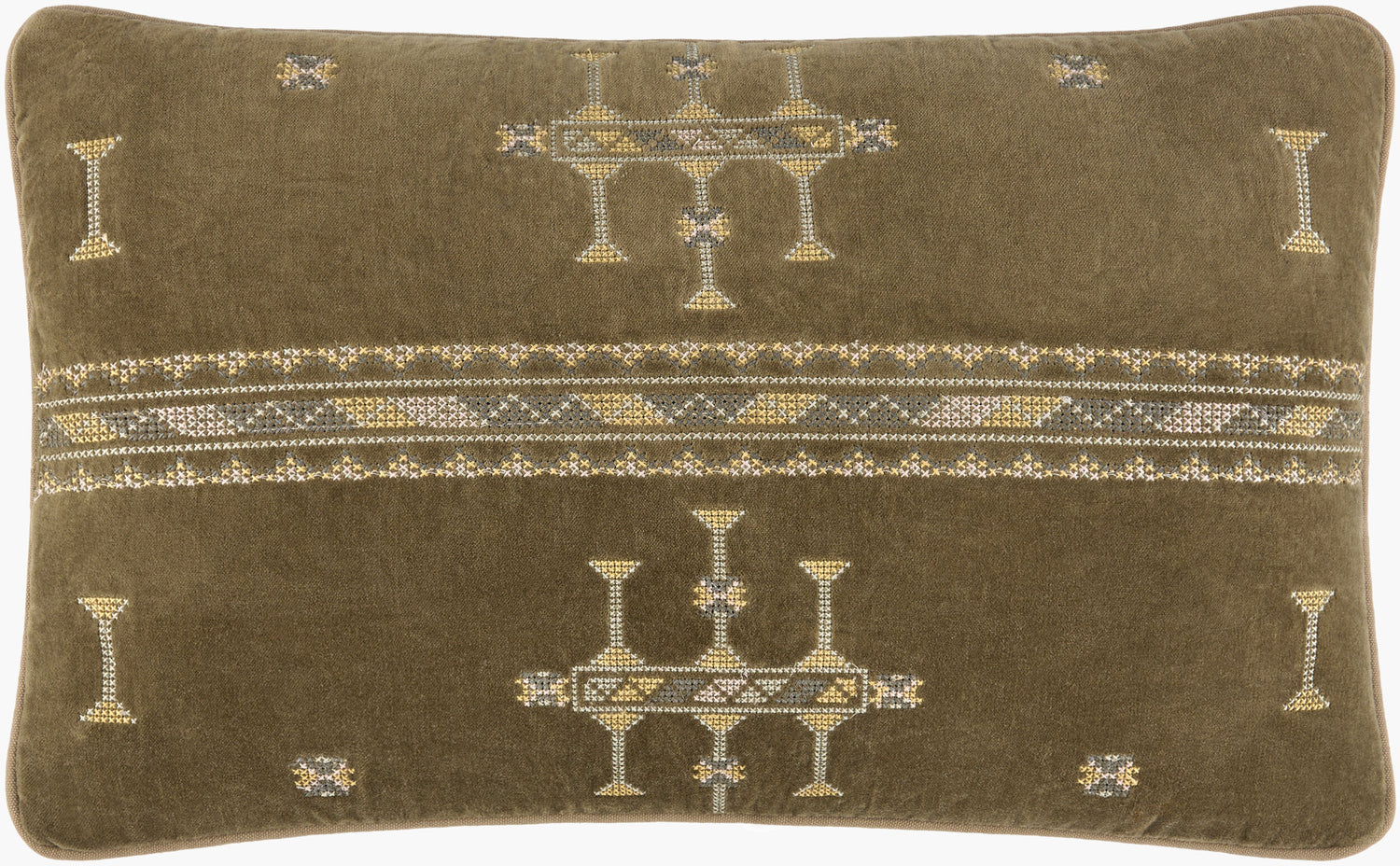 Green Print Velour Pillow