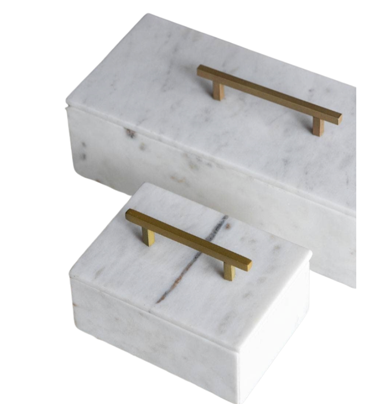 Minimal Box White Marble With Brass Handle