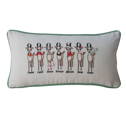 Embroidered Reindeer Lumbar Pillow